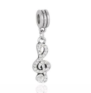 Fits Pandora Bracelets 30pcs Musical Note Crystal Silver Charms Bead Dangle Charm Beads For Wholesale Diy European Sterling Necklace Jewelry