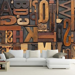 Vintage Letter Number Wallpaper 3D Giant Mural Painting bars KTV cafe Hallway restaurant decor Personality Wallpaper