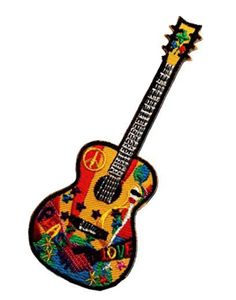 Coolest Colourful Embroidery Guitar Patch, Musical Instruments Iron On Or Sew On Embroidered Patches 5 INCH high Free Shipping