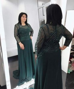 Long Sleeve Mermaid Mother Of The Bride Groom Dresses Beaded Hunter Green Cheap 2018 Women Formal Evening Wear For Wedding