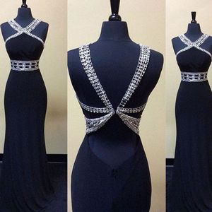 Stunning Beaded Prom Dress Mermaid Halter Black Evening Party Gowns with Sequins Beads Sexy Backless Long Formal Wear Custom Made