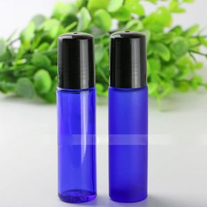 Heiße kosmetische nachfüllbare 10 ml (1/3 Unzen) gefrostete blaue Glasrolle auf Flasche ätherische Öle Düfte Rollerball-Flasche Fabrikpreis 700 Stück/Lot