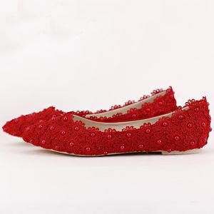 Płaskie obcasy Pearl i koronkowe buty ślubne kwiatowe Specjane palce ślubne buty do tańca Piękne buty druhny kobiety Flats271c