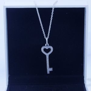 Necklace 100% 925 Silver Jewelry Unlock My Heart Pave CZ Pendant Necklace Chain Length 90CM Necklace For Women DIY Fashion Jewelry 1pc/lot