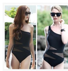 Black Mesh One-Piece Badkläder Baddräkt för Kvinnor Bikini Monokini Gratis frakt