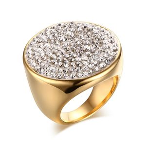 Titanium Steel IP позолоченные высокие полированные блестящие полные стразы женские кольца мода ювелирные изделия кольца аксессуары золота размером 6-9