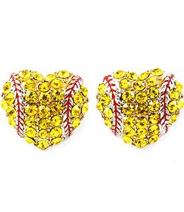 2018softballsunny usa sports softball red drop oil heart yellow crystal hook earrings studs