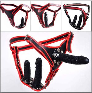 2022 Female Chastity Devices Belt With 4 Style Anal Plug And Dildo Soft Pvc Leather Pants Sex Product For Women Gay Sm Bdsm Sex Toys