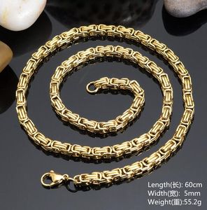 Gute Qualität Charming 5mm 24'' Gold 316l Edelstahl Frauen Männer Neue Solide Byzantinischen Link-kette Halskette schmuck