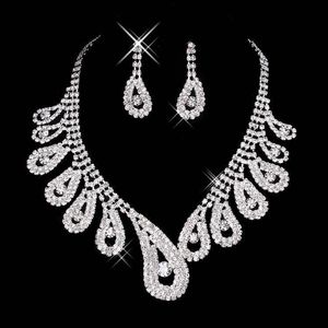 New Cheap Bling Crystal Bridal Jewelry Set silver plated necklace diamond earrings Wedding jewelry sets for bride women Bridal Accessories