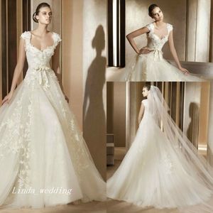 Vintage Elie Saab Ivory Wedding Dresses Beautiful A Line Tulle Applique Lace Women Bridal Party Gowns