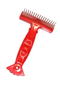 Double Row Pet Grooming Rake Comb Round Stainless Steel Pins Undercoat Deshedding Tools Dog Brush Untangles Fur Red