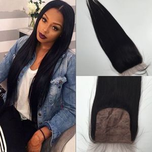 4x4 silk base closure Straight virgin Peruvian hair piece silk lace closure natural black free middle side part baby hair