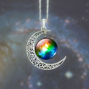 Crescent Colar Starry Moon Outer Space Cadeia Prata Gemstone Pingente Colares de Jóias de Presente de Natal Modelos Mix 12 Design