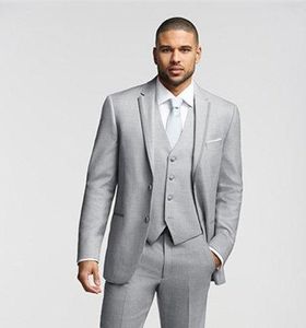 High Quality Two Buttons Light Grey Groom Tuxedos Groomsmen Best Man Suits Mens Wedding Blazer Suits Dinner Suit (Jacket+Pants+Vest)