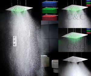 Termostatisk Badrum Dusch Kranuppsättning 20 tums atomiserande och regn LED Duschhuvud med mässing Handdusch 007-20WL-F