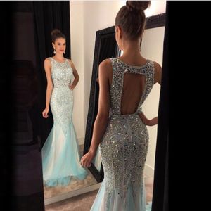 Luxury Evening Dress Jewel Sleeveless Beaded Prom Dress Open Back Mermaid Style Sweep Train Custom Made New Design Formal Occasion Gowns