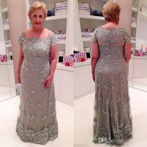 2022 Szara matka sukienek panny młodej Scoop Neck Lace Aplikacja Perły Beading Illusion Long Plus Size Dress Suknie Ślubne Gościnne