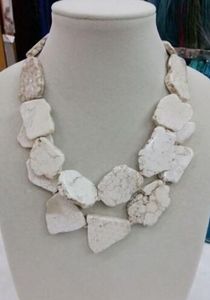 Charm Chunky White Turquoise Slice Handmade BIb Necklace Woman Handmade 18''