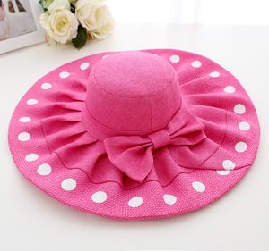 Fashion Big Brim Beach Hat Dots Sun Straw Bow-Knot Hat för Kvinnor Sommar Kepsar Fällbar 1PC Fri frakt