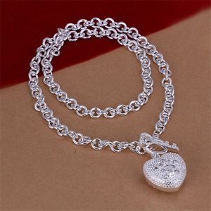 Necklace fashion Insets heart spoon 925 sterling silver jewelry sets LS08.women's 925 silver plated neckace bracelet set.support Wholesale