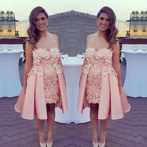 Pink 3D Appliques Cocktail Dress Sexy Sweetheart High Low Evening Gowns Knee Length Short Prom Dresses Cheap Homecoming Dress