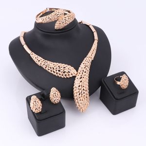 Vintage New Imitation Rinestone Beads Jewelry Sets For Women Wedding Bridal Party Accessories Gold Plated Necklace Stud Earrings