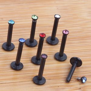 Wholesale stud piercing lip for sale - Group buy 16G Black Stainless Steel Internally Threaded Crystal Labret Lip Ring Ball Stud Chin Piercing Bars Body Jewelry