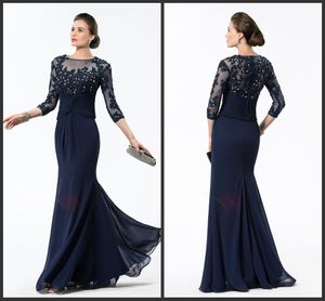 2022 Custom Chiffon Mother Dresses Party Long SLeeve Appliques Beading Sequin Bateau Neck Iullsion Crystals Chiffon Gown Floor Length Sexy