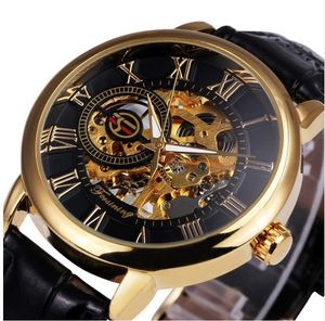 2021 Forsining 3D LogoBlack Gold Men Mechanical Watch Montre Homme Mens Часы Лучшие Бренд Роскошный Кожаный Скелет Королевский дизайн