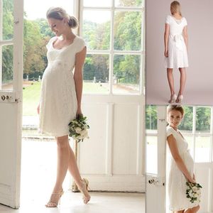 Maternity Kolano Długość Czapki Rękawy Scoop Dekolt Ciężarny Kobiety Wedding Party Suknie Darmowa Wysyłka Custom Made Made