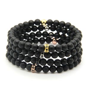 Partihandel Sommar Lady European American Fashion 6mm Matt Agate Stone med Micro Inlay Black Zircons Spacer Cz Armband