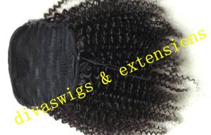 Kinki Curly Drawstring Human Hair Ponytail Clip In Human Black Hair Ponytail 100% Malaysisk Human Hair Drawstring Ponytail Extention