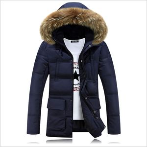 Fall-2016 Casual Long Fur Hooded Parkas Hombre Invierno Tjock Bomull - Padded Mens Winter Parka med päls huva