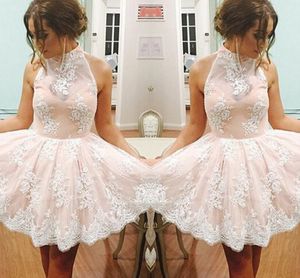 High Neck Vintage Homecoming Dresses With Lace Applique 2016 Enkel Kort Prom Klänningar Knee-Längd Custom Made Rabatt Price Party Dress