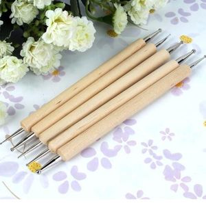 Outil de stylo de pointage en bois 5 tailles ensemble Nail Art Dot Dotting Tools Nail outil KD1