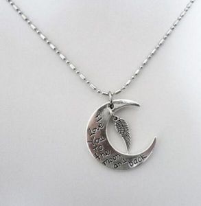 Vintage Silver Kocham Cię do Księżyca i Powrót Angel Wing Naszyjniki Charms Choker Oświadczenie Sun Moon Collar NecklaceSpendant dla kobiet Prezent