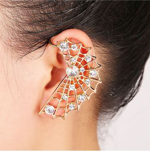 New Fashion Spider Web Earrings Women Rhinestone Crystal Golden Silver Plated Ear Cuff Clip On Earrings Earing For Left Ear Jewelry Jewellry
