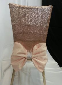 2016 glitzernde Pailletten-Schleife, Kristalle, Hochzeitsstuhl-Schärpen, romantische Stuhlhussen, florales Hochzeitszubehör, Vintage-Hochzeitsaccessoires 02