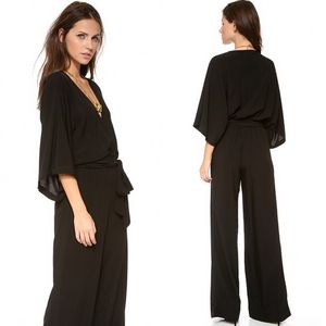 Einfache 2016 Neueste Schwarz Chiffon Overall Abendgarderobe Günstige Tiefem V-ausschnitt 3/4 Langarm Schleife Schärpe Hosenanzug Nach Maß EN5162