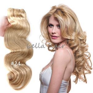 Brasilianska Human 14-24INCH 2PC / Lot Indian Malaysian Peruvian Weft Weave Body Wave Hair Extension 100g / P Gratis frakt Bella Hair