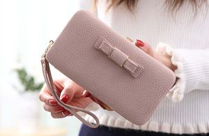 2017新しい財布女性PUレザー弓装飾長い財布女性純粋な大容量の電話クラッチハンドバッグ