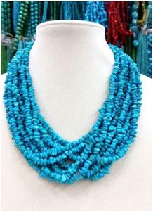Elegante Natural Azul Turquesa Pedra Gargantilha Colar Handmade Para A Mulher de 10 camadas