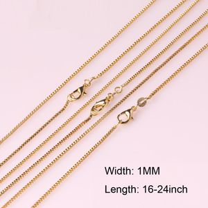 Partihandel 10 datorer Fashion Box Chain 18K Guldpläterad kedjor Charm Link-kedjor Halsbandsmycken med god kvalitet hummer CLASPS 16-24 tum för pojkeflickor Kvinnmän