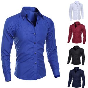 Luxus-Männer schlankes Fit Hemd Langarm-Hemd gelegentlich formelle Business-Shirts Solid Markenkleidung Camisa Social Masculina M-4xl