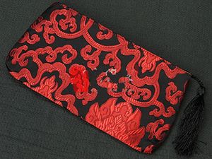 Duży rzemiosło świąteczne prezent torba na biżuterię Opakowanie Zipper Kobiety Torebka Coin Portfel Tassel China Silk Brocade Makeup Storage Etui 20 x 10 cm