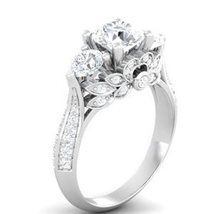 Hurtownie Kobiety Biżuteria 925 Sterling Silver Trzy Kamień Księżniczka Cut White Topaz CZ Diamond Gemstones Pasek zaręczynowy Ring Rozmiar 4-10