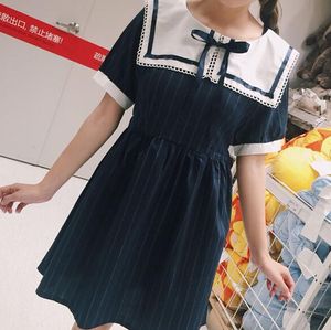 Wholesale-2016 Sommer Kurzarm Streifen Bowknot Lolita Cosplay Uniform