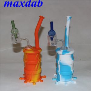 Silicone Water Pipe hookah Glass Bongs Oil Rigs with 14mm male joint doube tube quartz banger nail and carb cap