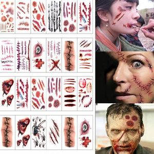 Creepy Halloween Zombie Scars Tatuagens Falsa Scab Bloody Maquiagem festa de Halloween Decoração Horror Ferida Assustador Sangue Lesão Adesivo